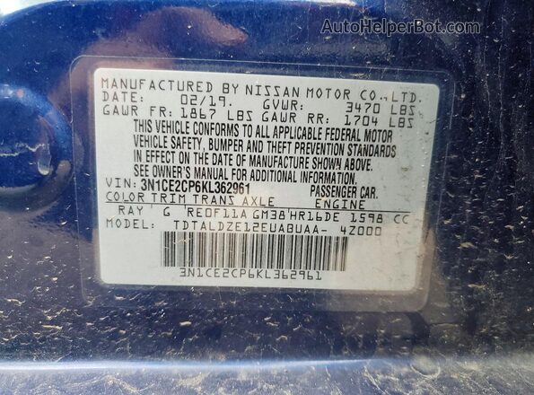 3N1CE2CP6KL362961 2019 NISSAN VERSA Blue Widok komory silnika