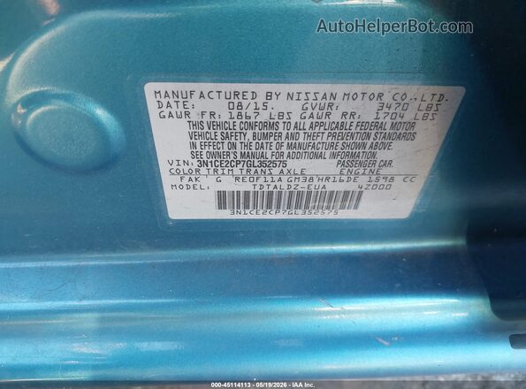 3N1CE2CP7GL352575 2016 NISSAN VERSA NOTE Blue Շարժիչի բաժամունքի տեսք