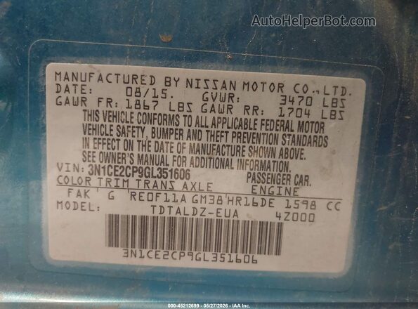 3N1CE2CP9GL351606 2016 NISSAN VERSA NOTE Blue 