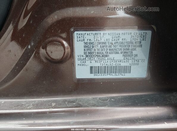 3N1CE2CP9HL365961 2017 NISSAN VERSA NOTE Brown 
