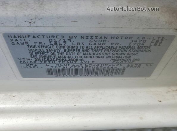 3N1CE2CP9KL360816 2019 NISSAN VERSA White Շարժիչի բաժամունքի տեսք