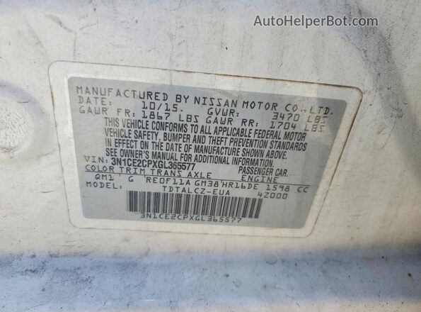 3N1CE2CPXGL365577 2016 NISSAN VERSA White Engine compartment view