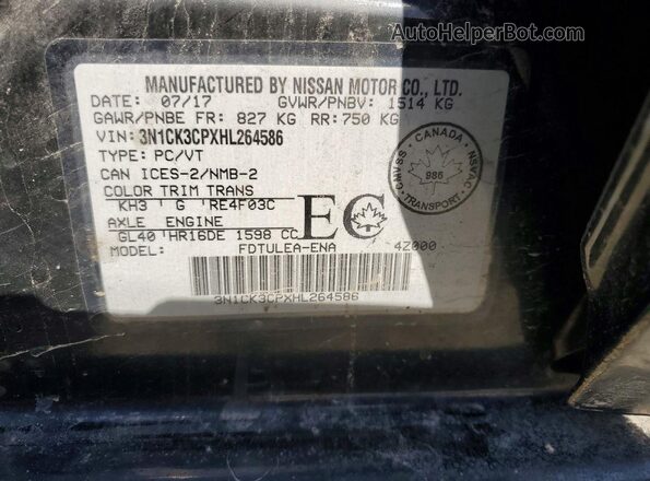 3N1CK3CPXHL264586 2017 NISSAN MICRA Черный Вид наклейки с VIN-кодом