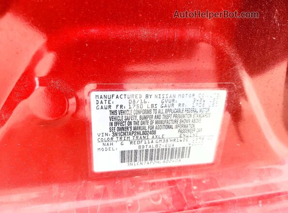 3N1CN7AP2HL802408 2017 NISSAN VERSA Burgundy 