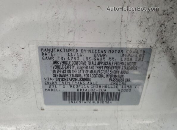 3N1CN7AP2HL830984 2017 NISSAN VERSA White 