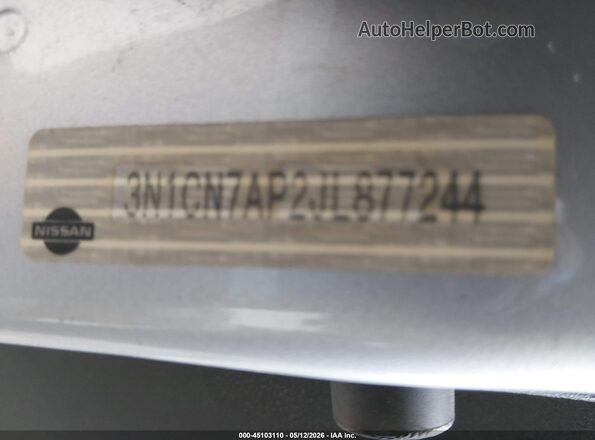3N1CN7AP2JL877244 2018 NISSAN VERSA Silver 