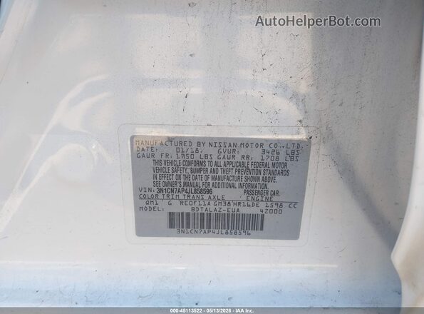 3N1CN7AP4JL858596 2018 NISSAN VERSA White Engine compartment view
