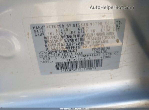 3N1CN7AP7GL839873 2016 NISSAN VERSA Gray 