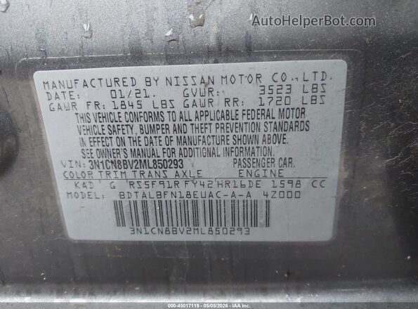 3N1CN8BV2ML850293 2021 NISSAN VERSA Серый Вид подкапотного пространства