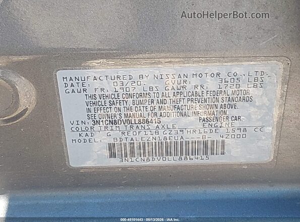 3N1CN8DV0LL886415 2020 NISSAN VERSA Gray 