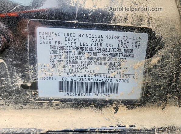 3N1CN8EV1ML903240 2021 NISSAN VERSA Черный 