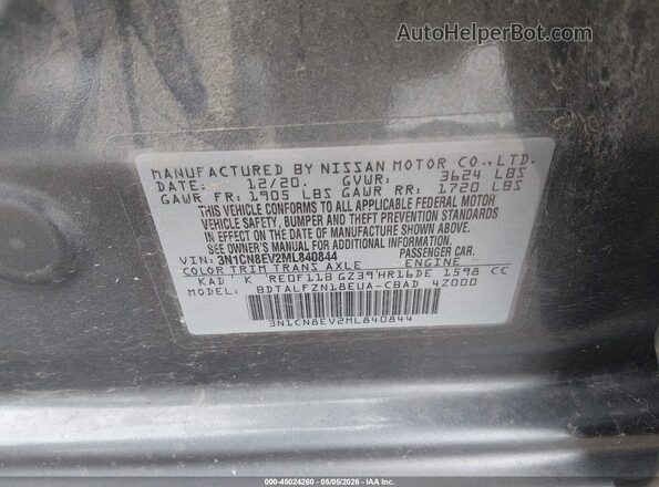 3N1CN8EV2ML840844 2021 NISSAN VERSA Gray 