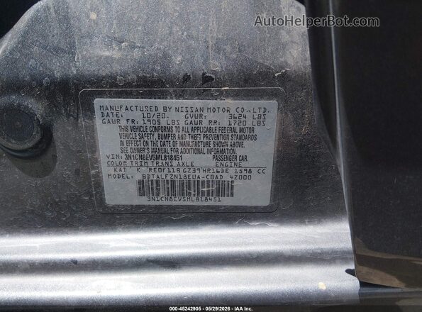 3N1CN8EV5ML818451 2021 NISSAN VERSA Gray Widok komory silnika