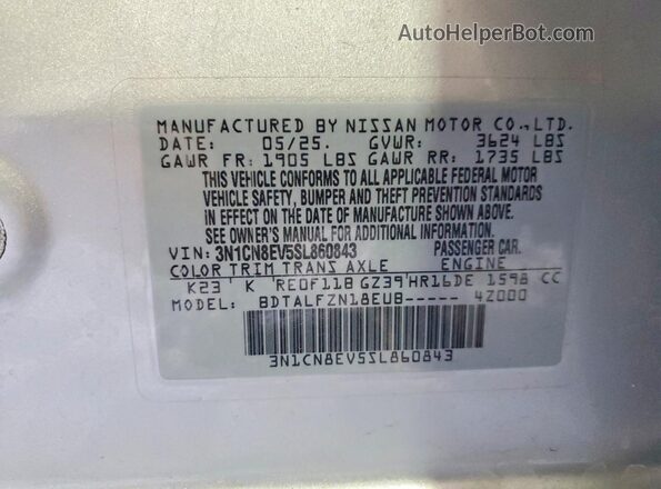 3N1CN8EV5SL860843 2025 NISSAN VERSA Серебряный Вид наклейки с VIN-кодом