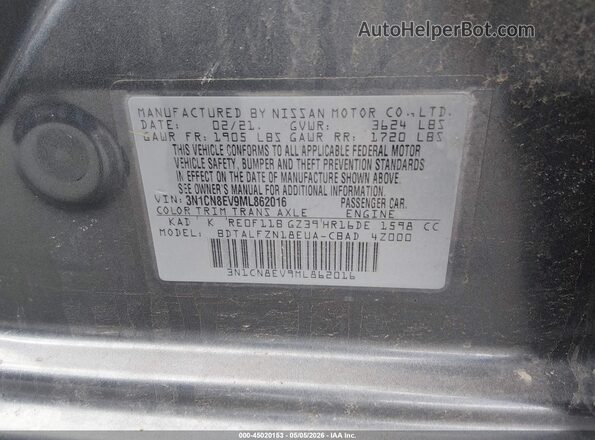 3N1CN8EV9ML862016 2021 NISSAN VERSA Gray 