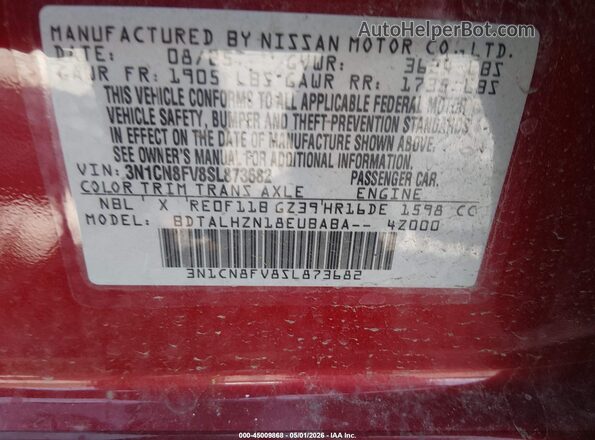 3N1CN8FV8SL873682 2025 NISSAN VERSA Red Շարժիչի բաժամունքի տեսք