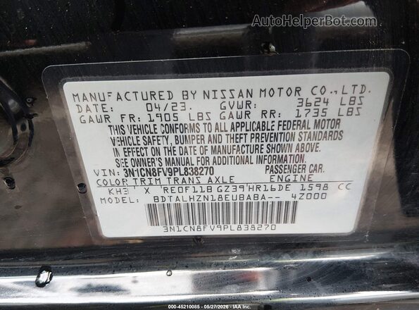 3N1CN8FV9PL838270 2023 NISSAN VERSA Black Widok komory silnika