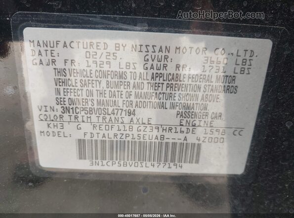 3N1CP5BV0SL477194 2025 NISSAN KICKS PLAY Black Engine compartment view