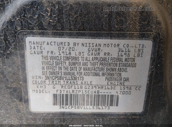 3N1CP5BV1LL536173 2020 NISSAN KICKS Black Շարժիչի բաժամունքի տեսք