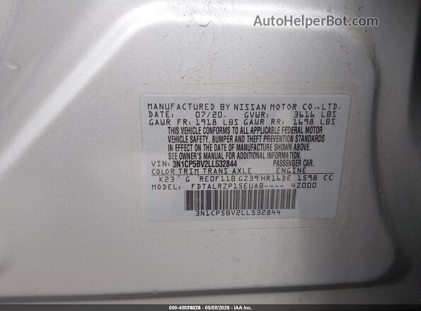 3N1CP5BV2LL532844 2020 NISSAN KICKS Silver Widok komory silnika