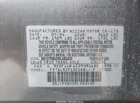 3N1CP5BV2RL583432 2024 NISSAN KICKS Gray 