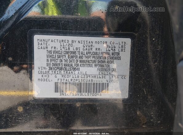 3N1CP5BV3LL570048 2020 NISSAN KICKS Black Vista del compartimento del motor