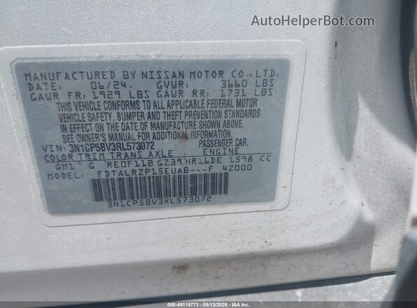 3N1CP5BV3RL573072 2024 NISSAN KICKS White 