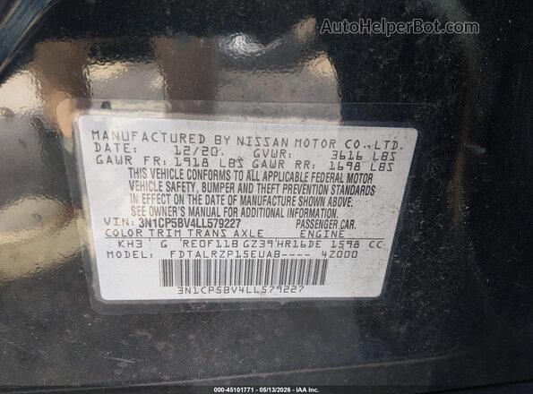 3N1CP5BV4LL579227 2020 NISSAN KICKS Black 