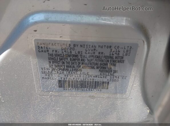 3N1CP5BV6LL515545 2020 NISSAN KICKS Серебряный Вид подкапотного пространства