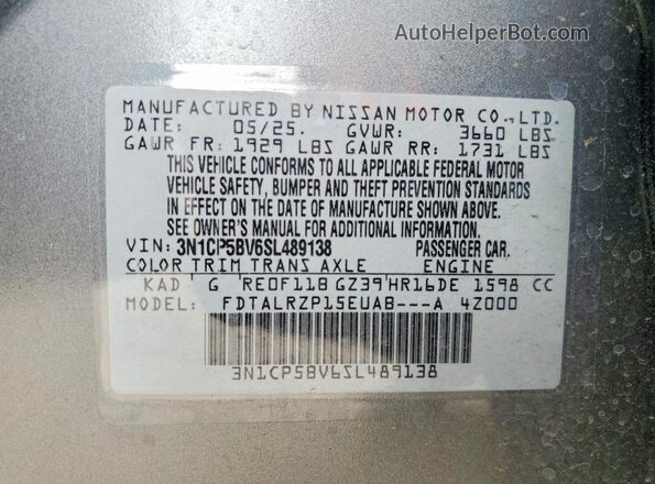3N1CP5BV6SL489138 2025 NISSAN KICKS Gray 