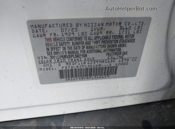 3N1CP5BV8PL562159 2023 NISSAN KICKS White 
