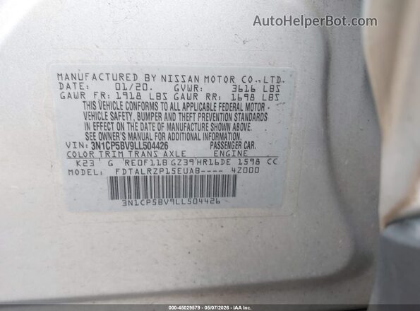 3N1CP5BV9LL504426 2020 NISSAN KICKS Silver Widok komory silnika