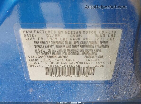 3N1CP5BV9NL480986 2022 NISSAN KICKS Blue Вид підкапотного простору