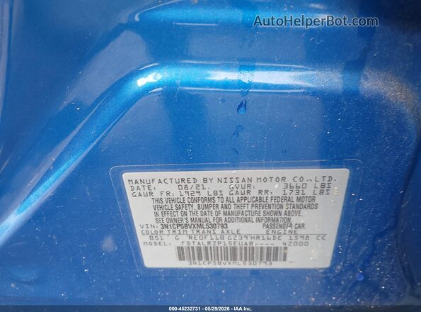 3N1CP5BVXML530793 2021 NISSAN KICKS Blue Vista del compartimento del motor