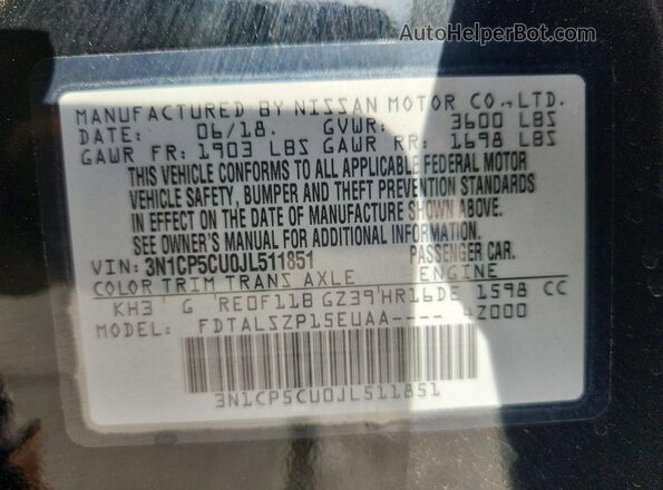 3N1CP5CU0JL511851 2018 NISSAN KICKS Black ძრავის განყოფილების ხედი