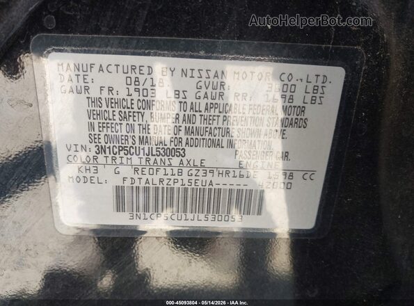 3N1CP5CU1JL530053 2018 NISSAN KICKS Black Вид підкапотного простору