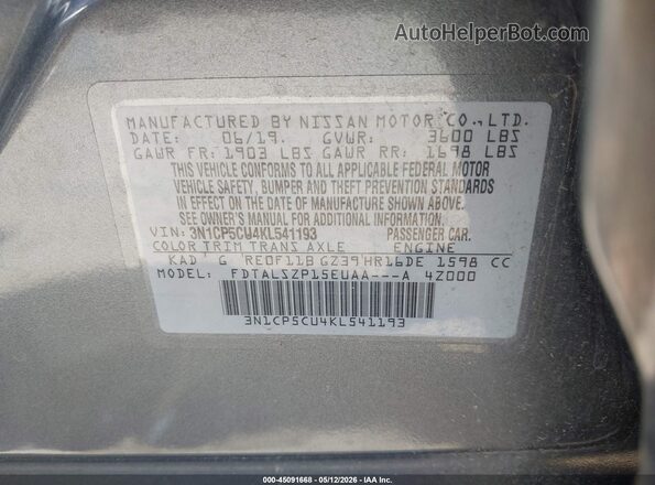 3N1CP5CU4KL541193 2019 NISSAN KICKS Gray Vista del compartimento del motor