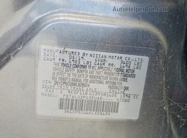 3N1CP5CU6KL528624 2019 NISSAN KICKS Charcoal 
