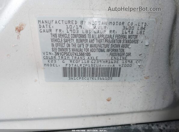 3N1CP5CU7KL566105 2019 NISSAN KICKS Silver Շարժիչի բաժամունքի տեսք