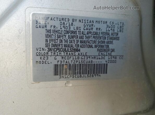 3N1CP5CU8JL528994 2018 NISSAN KICKS Silver Widok wnętrza 360 stopni