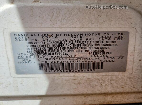 3N1CP5CU8JL536335 2018 NISSAN KICKS White 