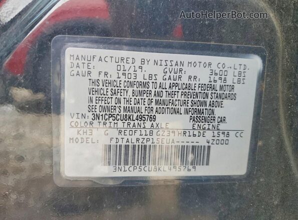 3N1CP5CU8KL495769 2019 NISSAN KICKS Black 
