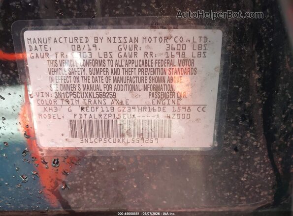 3N1CP5CUXKL559259 2019 NISSAN KICKS Черный Вид подкапотного пространства
