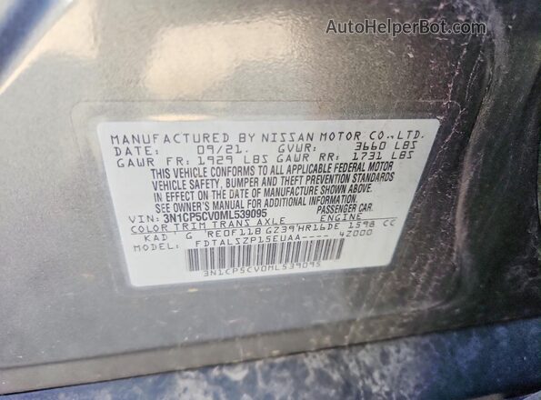 3N1CP5CV0ML539095 2021 NISSAN KICKS Gray 