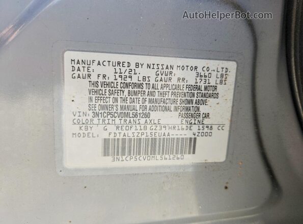 3N1CP5CV0ML561260 2021 NISSAN KICKS Gray 