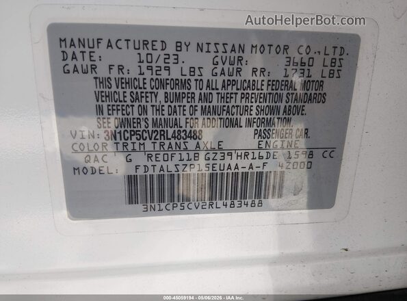 3N1CP5CV2RL483488 2024 NISSAN KICKS White Widok komory silnika