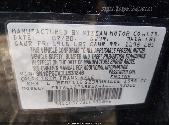 3N1CP5CV3LL531846 2020 NISSAN KICKS Black 