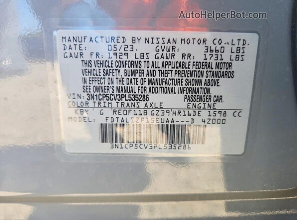 3N1CP5CV3PL535286 2023 NISSAN KICKS Gray VIN sticker view