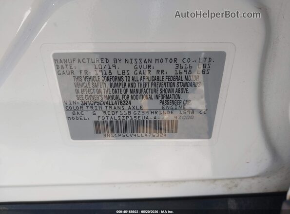 3N1CP5CV4LL476324 2020 NISSAN KICKS White Vista del compartimento del motor