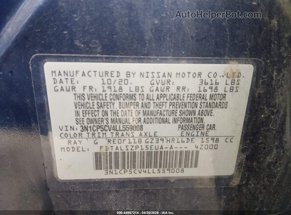 3N1CP5CV4LL559008 2020 NISSAN KICKS Dark Blue ძრავის განყოფილების ხედი